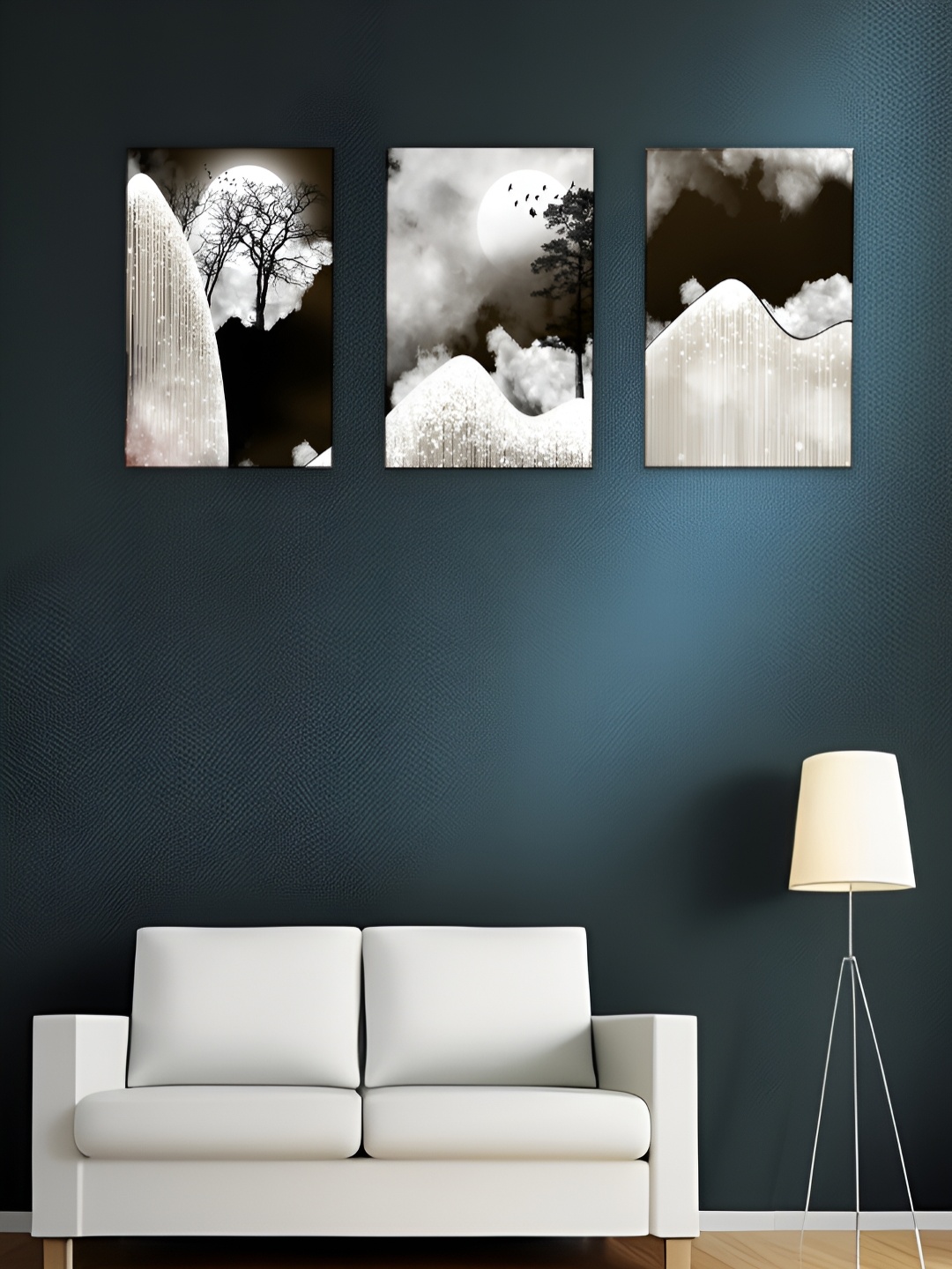 

WALLMAX White & Black 3 Pieces Wooden Floral Wall Art