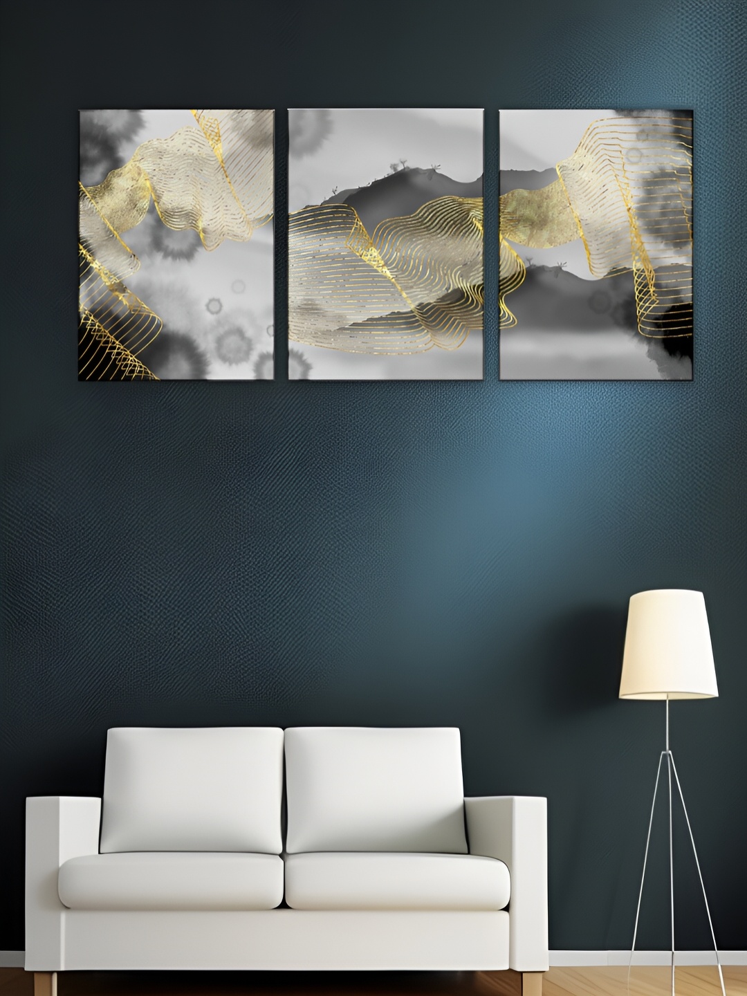 

WALLMAX White & Grey 3 Pieces Wooden Abstract Wall Art