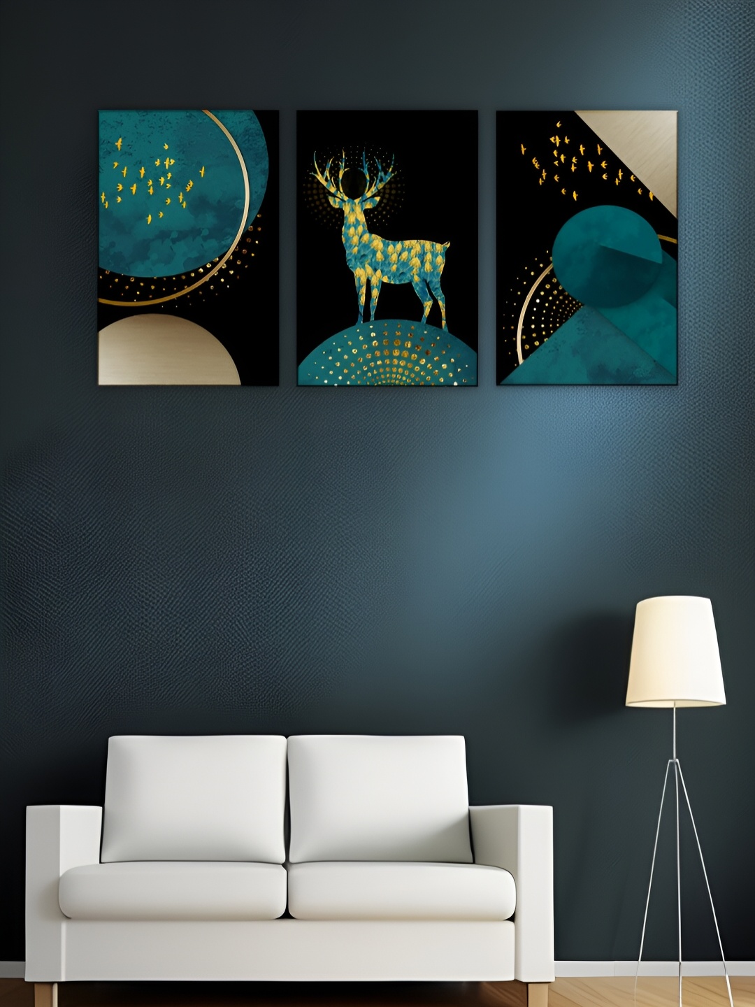 

WALLMAX Blue 3 Piece Wooden Floral and Botanical Wall Paintings