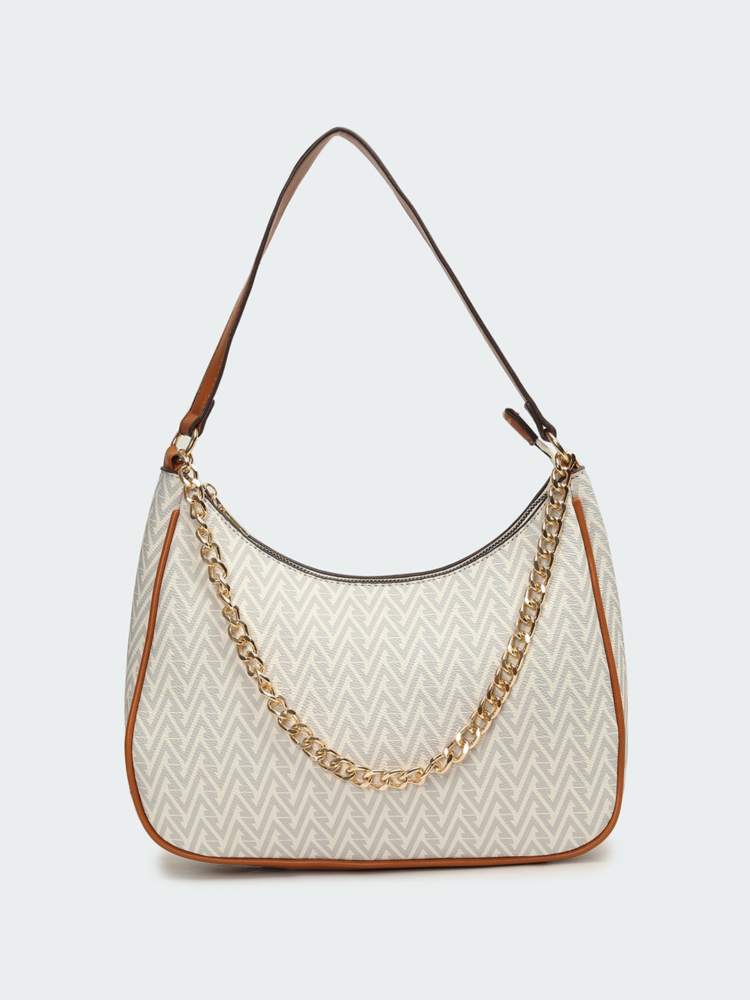 

max Geometric Printed Half Moon Hobo Bag, Off white