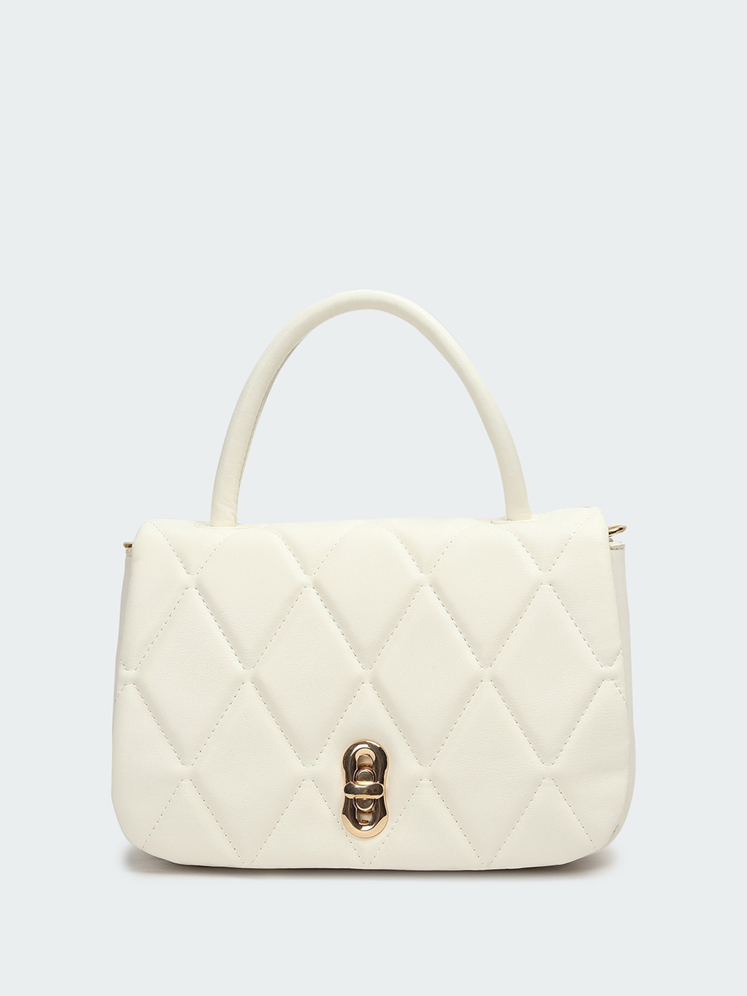 

max Geometric Textured Structured Handheld Bag, White