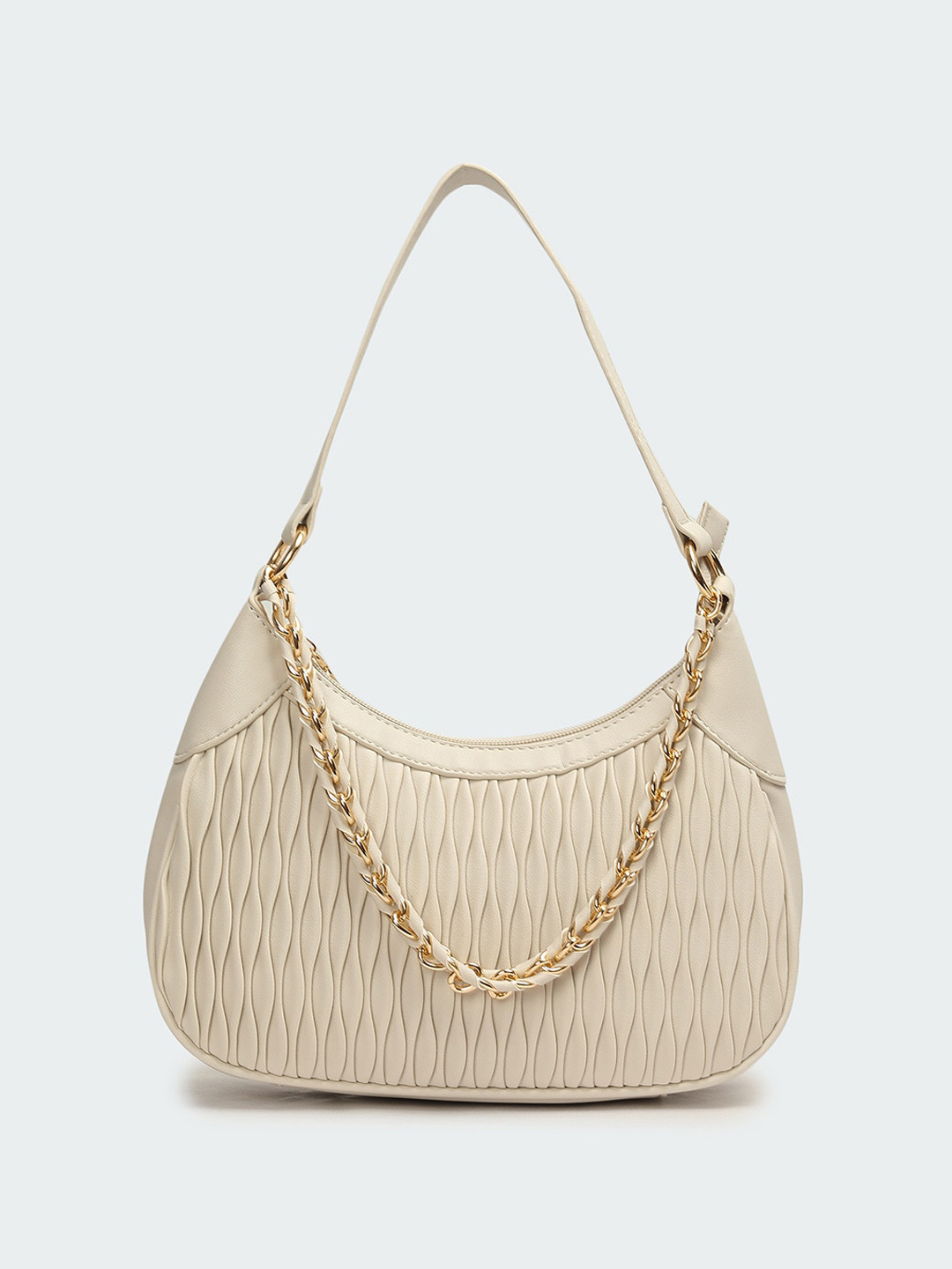 

max Textured Half Moon Hobo Bag, Off white