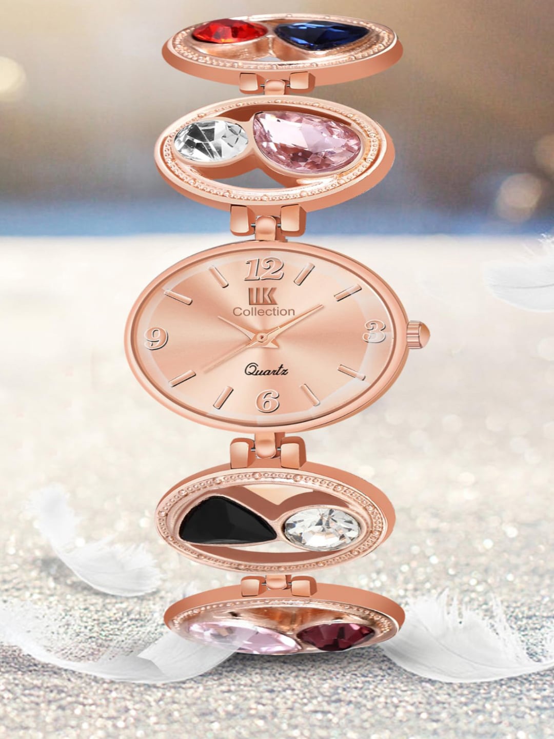 

IIK COLLECTION Women Rose Gold Oval Dial Bracelet Chain Strap Watch