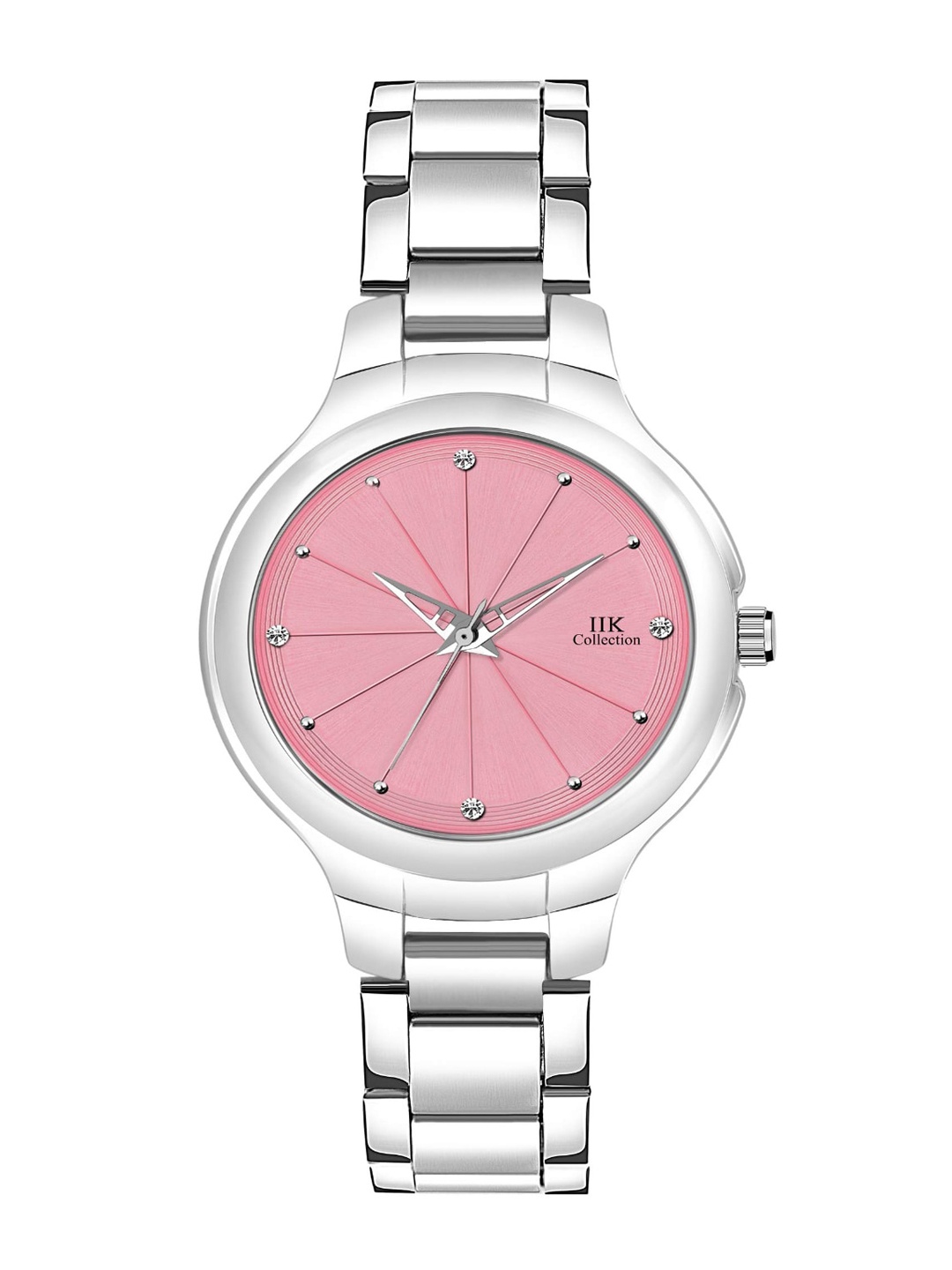 

IIK COLLECTION Women Round Studded Dial Stainless Steel Bracelet Chain Analogue Watch, Pink