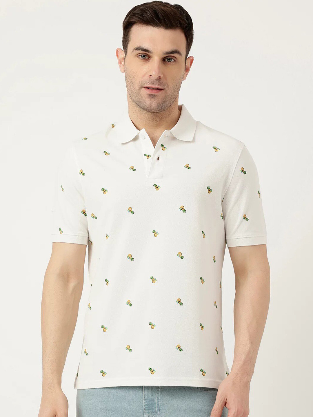 

Marks & Spencer Conversational Printed Polo Collar Pure Cotton T-shirt, White