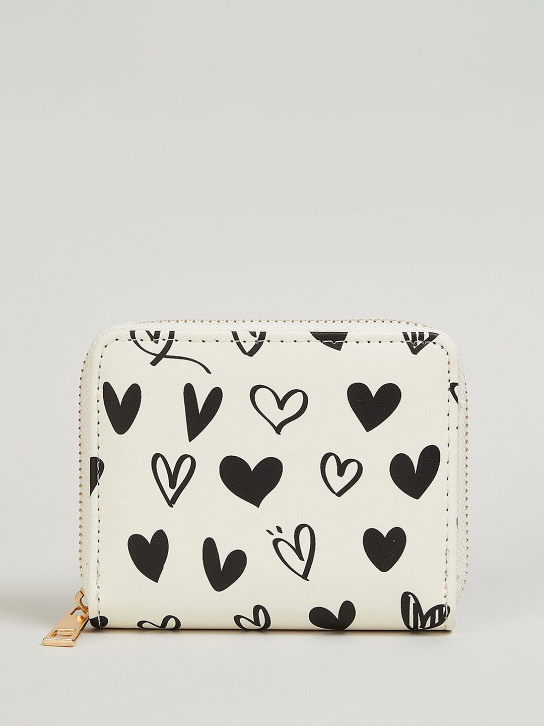 

max Geometric Printed PU Zip Around Wallet, Off white