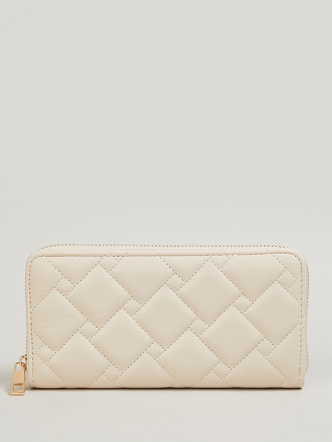 

max Textured Quilted Zip Around Wallet, Beige