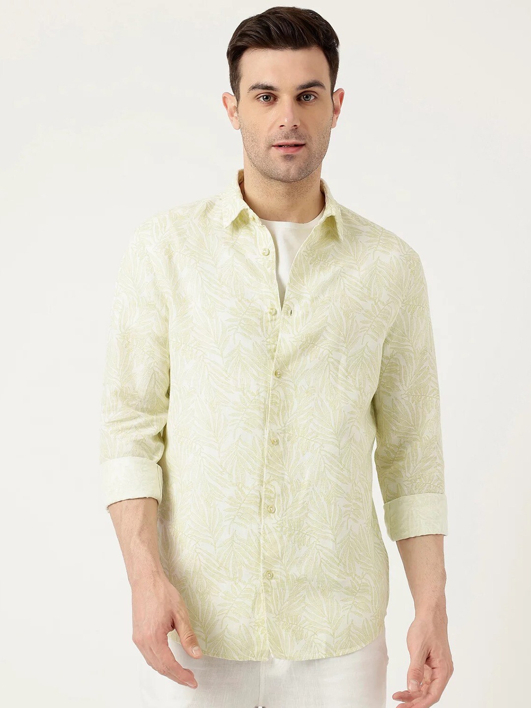 

Marks & Spencer Spread Collar Opaque Printed Cotton Casual Shirt, Green