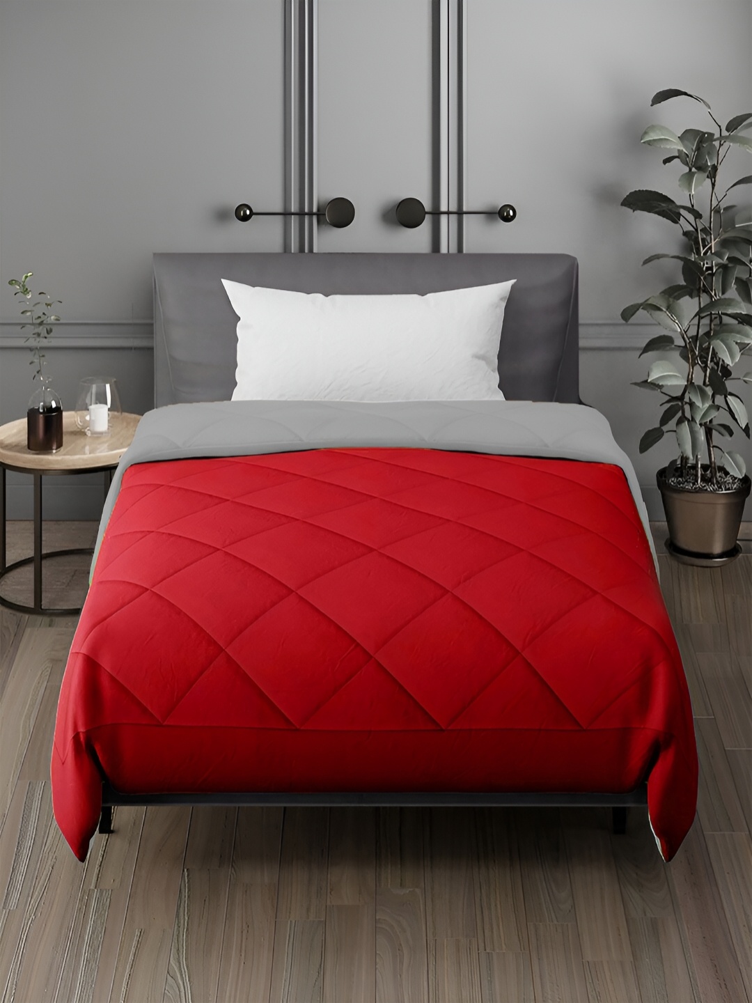 

Aura Red & Grey Microfiber AC Room 150 GSM Single Bed Quilt