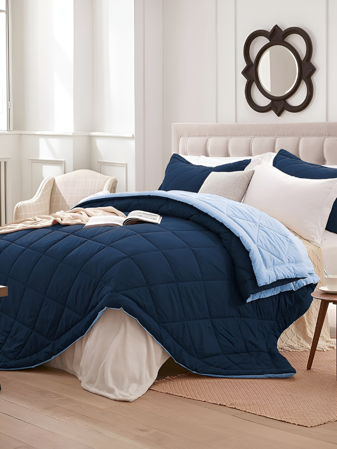 

Aura Blue & Navy Blue Microfiber AC Room 150 GSM Double Bed Quilt