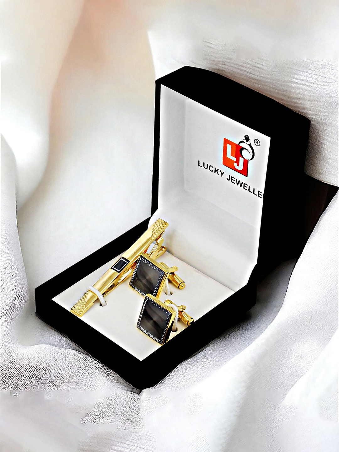 

LUCKY JEWELLERY Geometric Gold-Plated Cufflink, Black