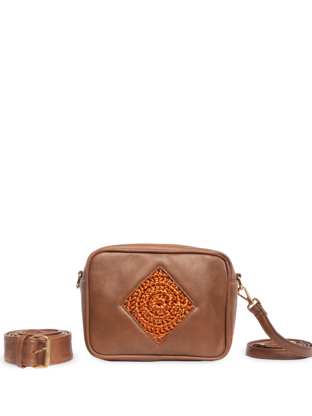 

WABASTA Textured Self Design Structured Sling Bag, Coffee brown