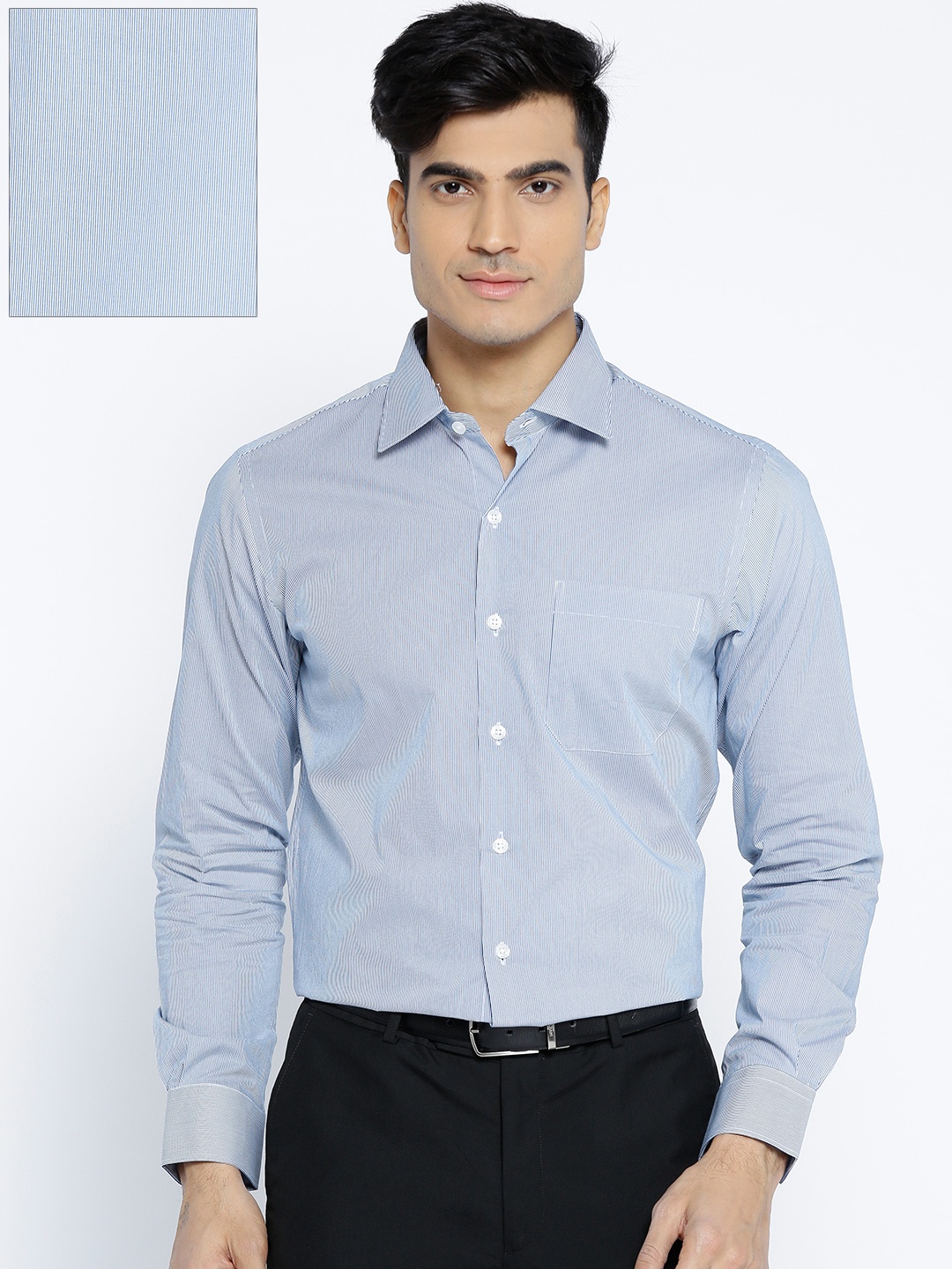 

Wills Lifestyle Men Blue & White Slim Fit Pinstriped Formal Shirt