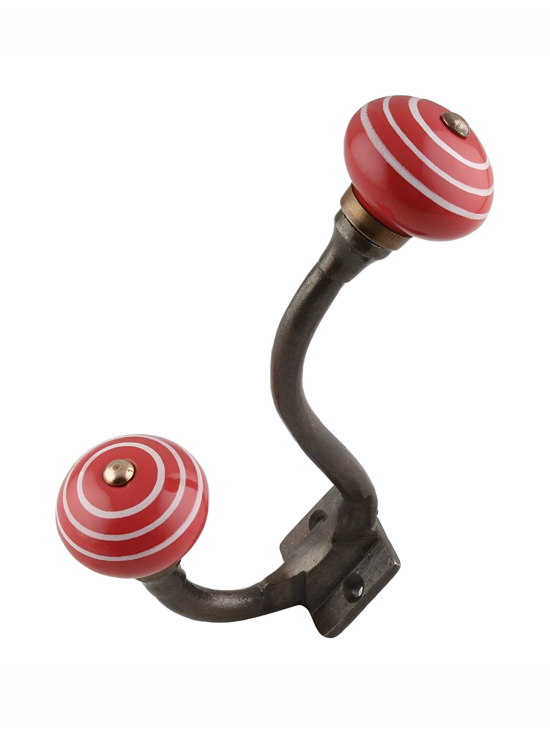 

Indianshelf Red & White Stripe J Shape Ceramic Wall Hook
