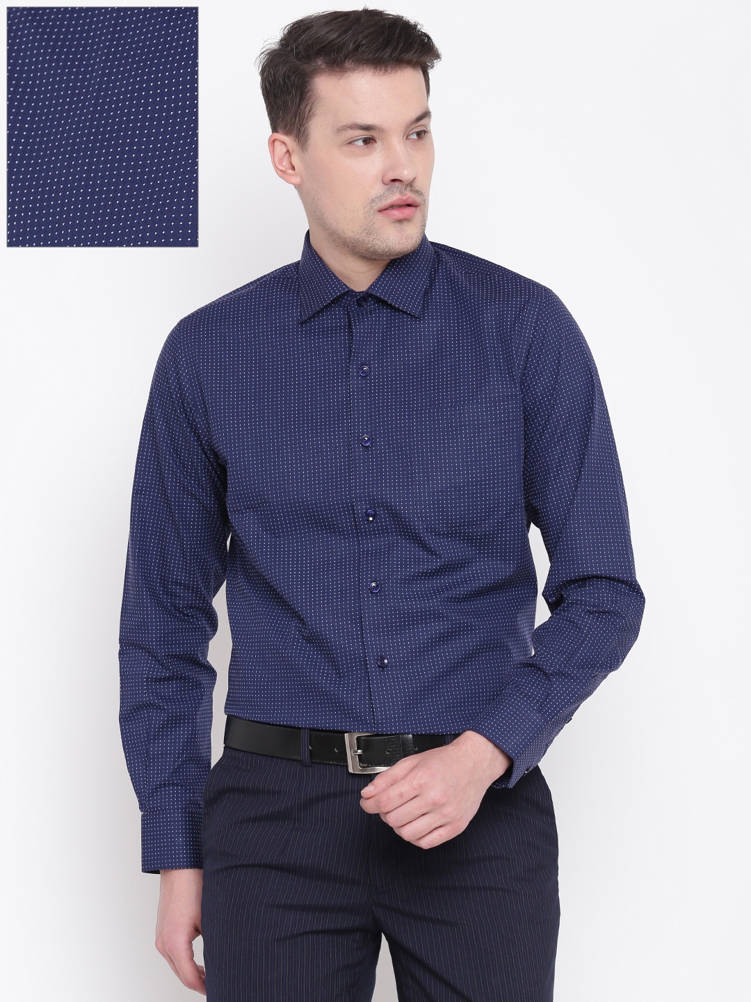 

Wills Lifestyle Men Navy Blue Slim Fit Self-Design Formal Shirt