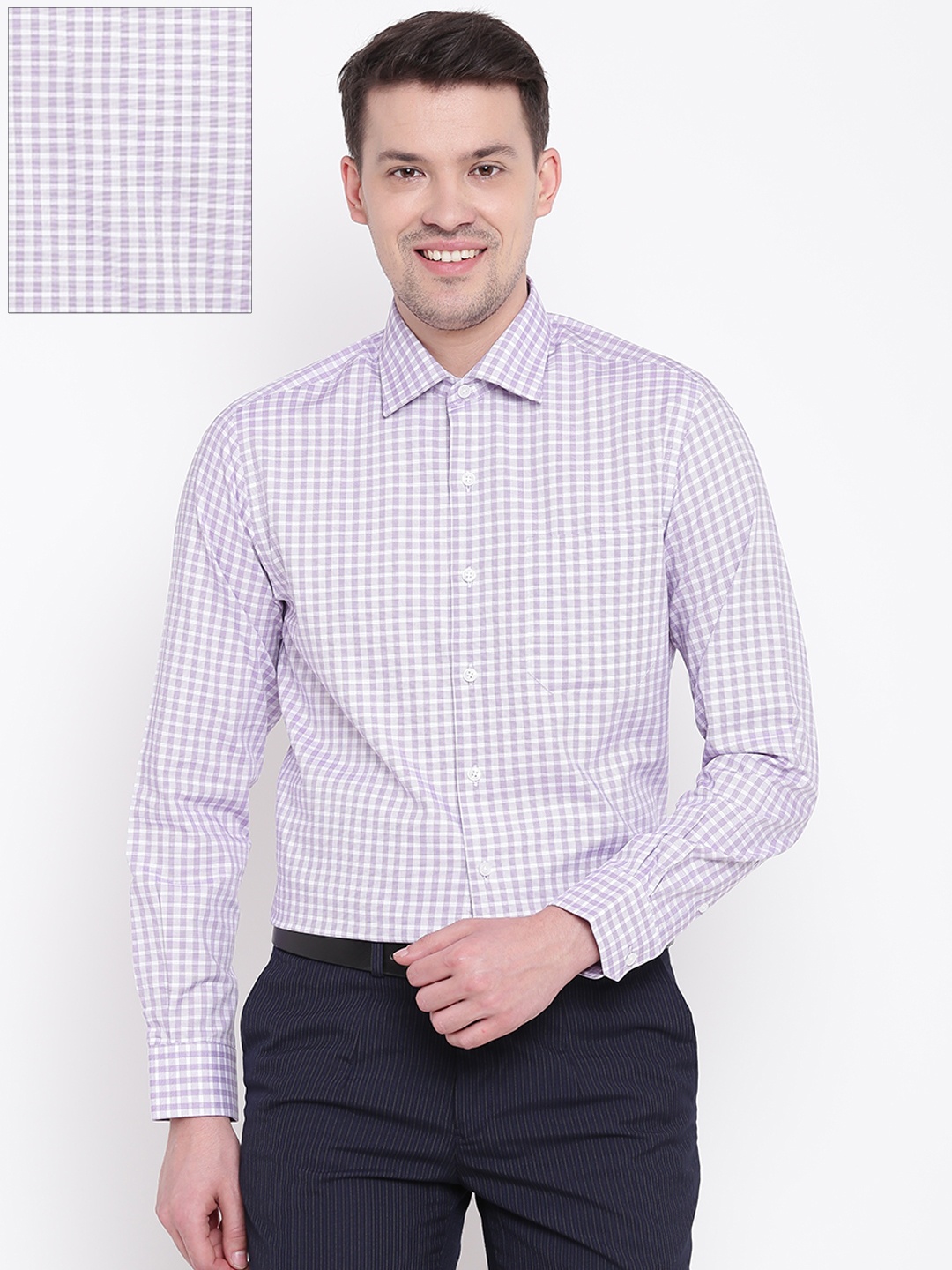 

Wills Lifestyle Men Lavender & White Slim Fit Checked Formal Shirt