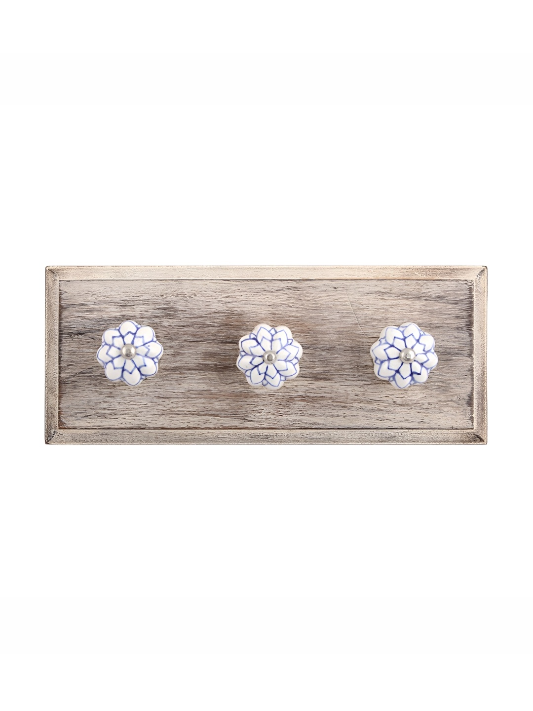 

Indianshelf Brown & Blue Floral Melon Wooden Wall Hook Key Holder