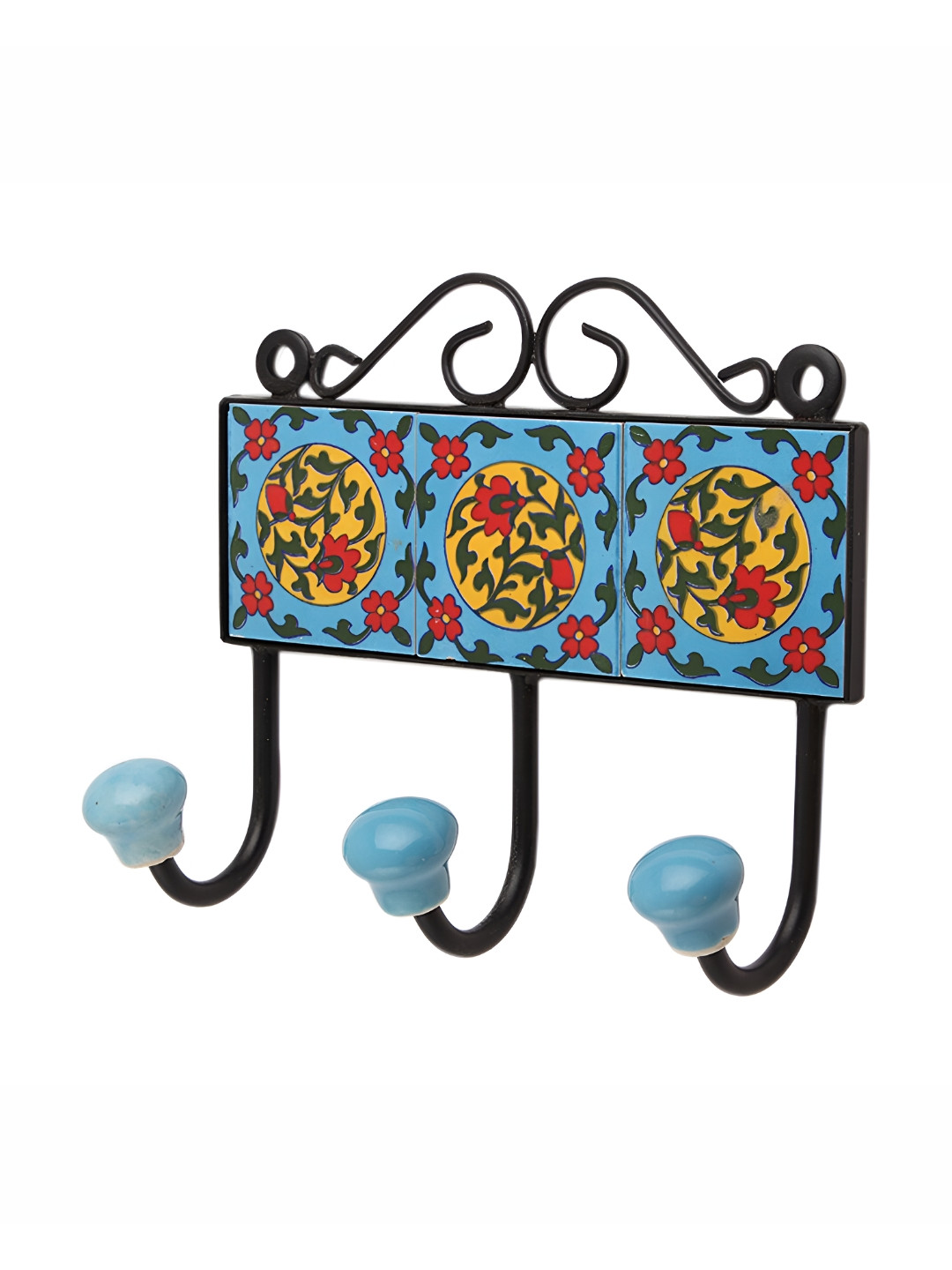 

Indianshelf Turquoise Blue & Black Tile Printed Wall Key Holder