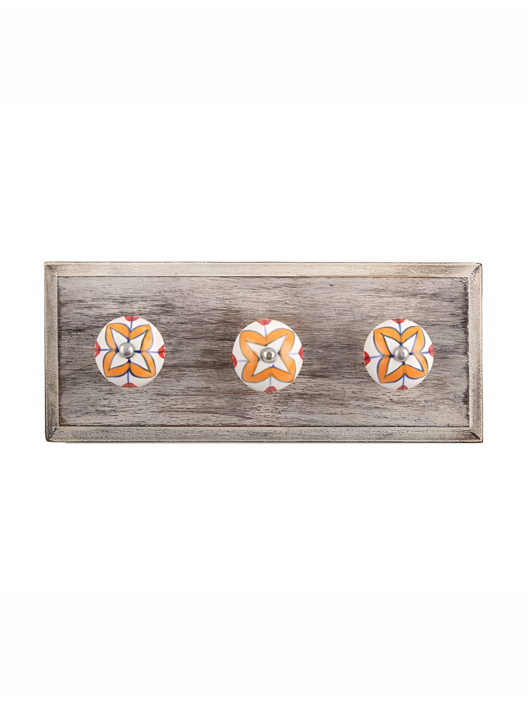 

Indianshelf Mustard Yellow & White Wooden Floral Wall Hook