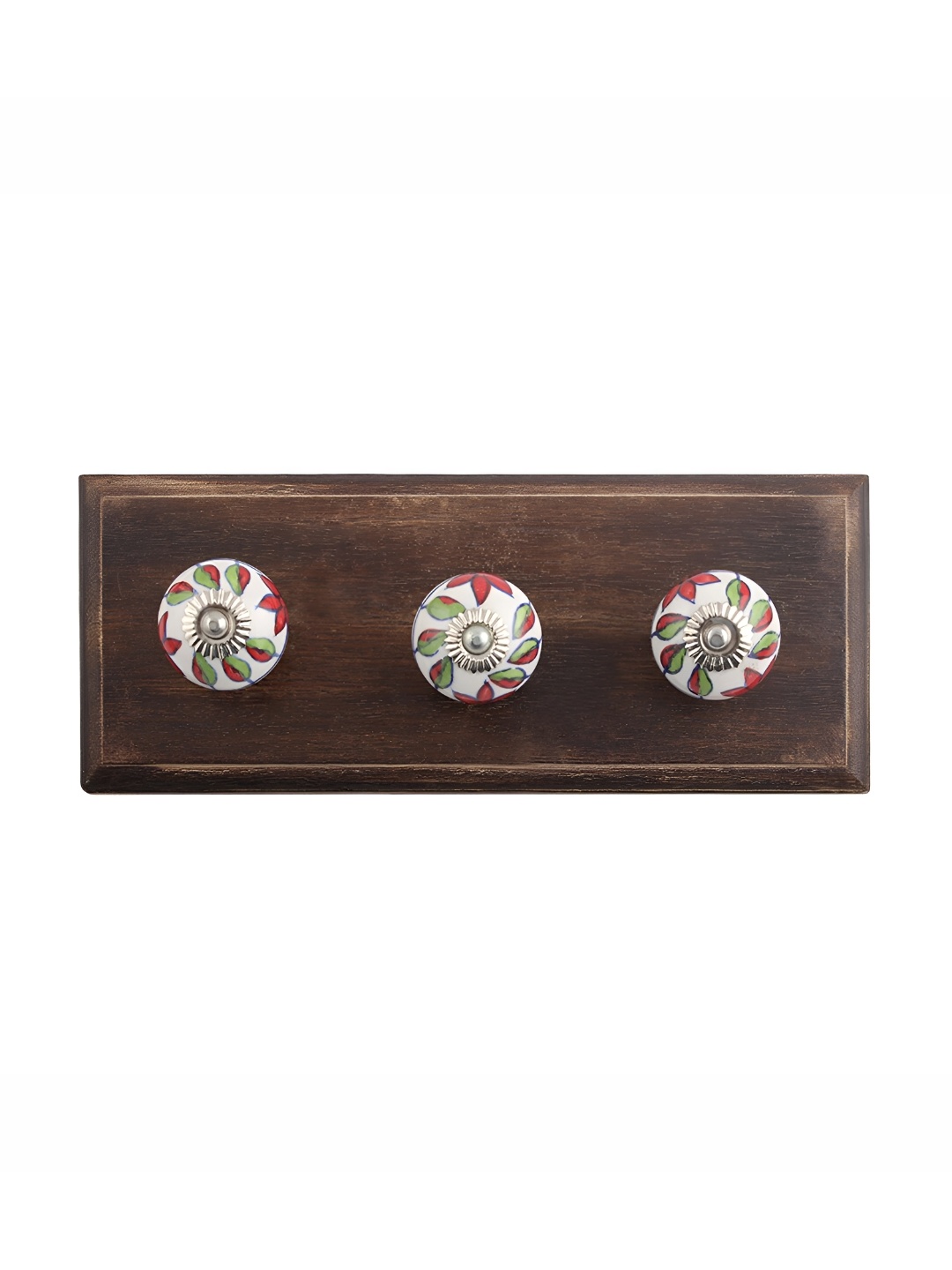 

Indianshelf Brown & White Wooden Round Plumeria Mystical Wall Hook Key Holder