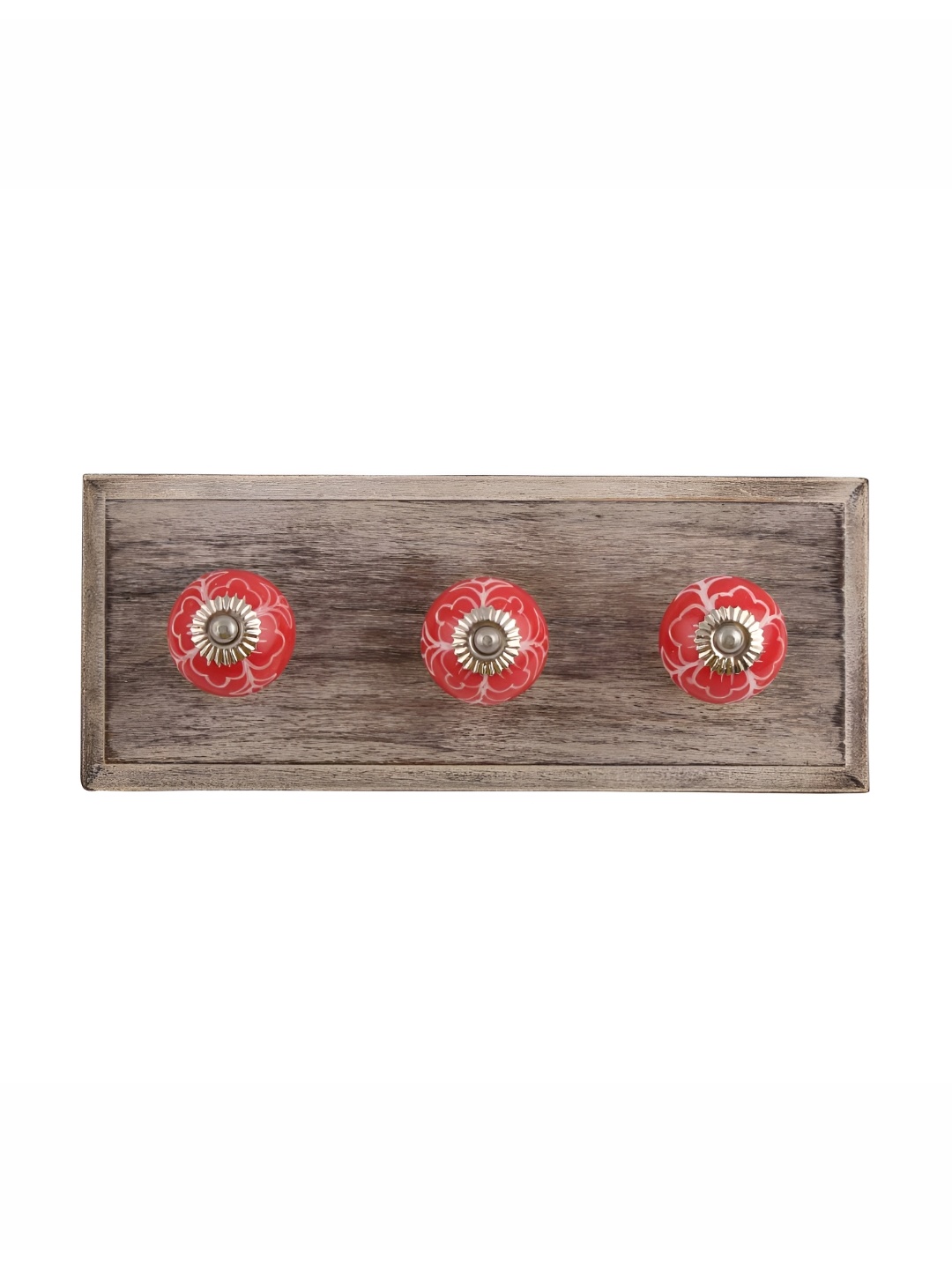 

Indianshelf Brown & Red Floral Printed Melon Rectangle Shape Wooden Wall Hook