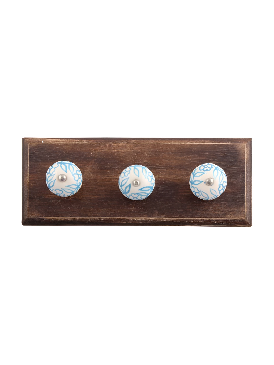 

Indianshelf Turquoise Blue & Brown Wooden Leaf Floral Wall Hooks Key Holder
