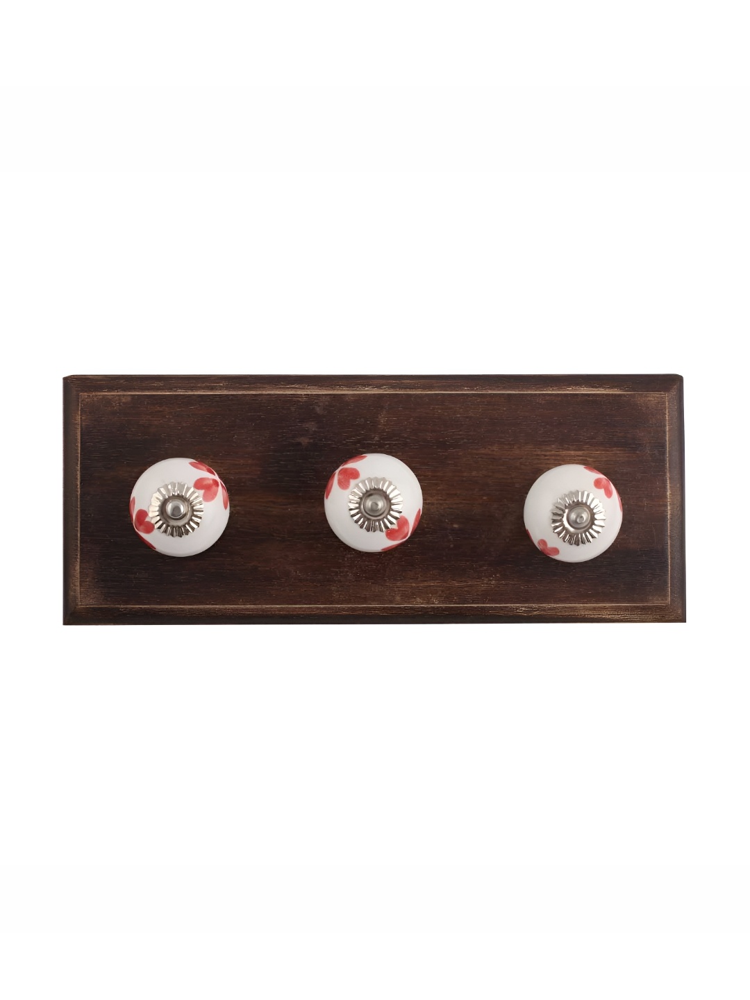 

Indianshelf Red & White Heart Printed Melon Rectangle Shape Wooden Wall Hook