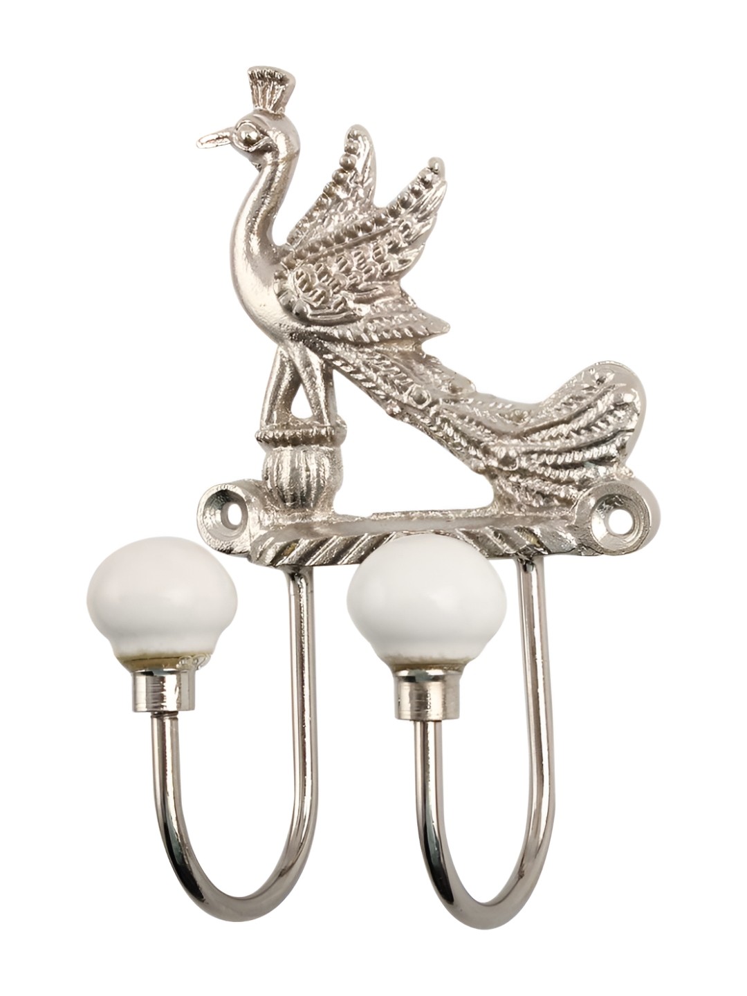 

Indianshelf Grey & White Peacock Shape Ceramic Wall Hook