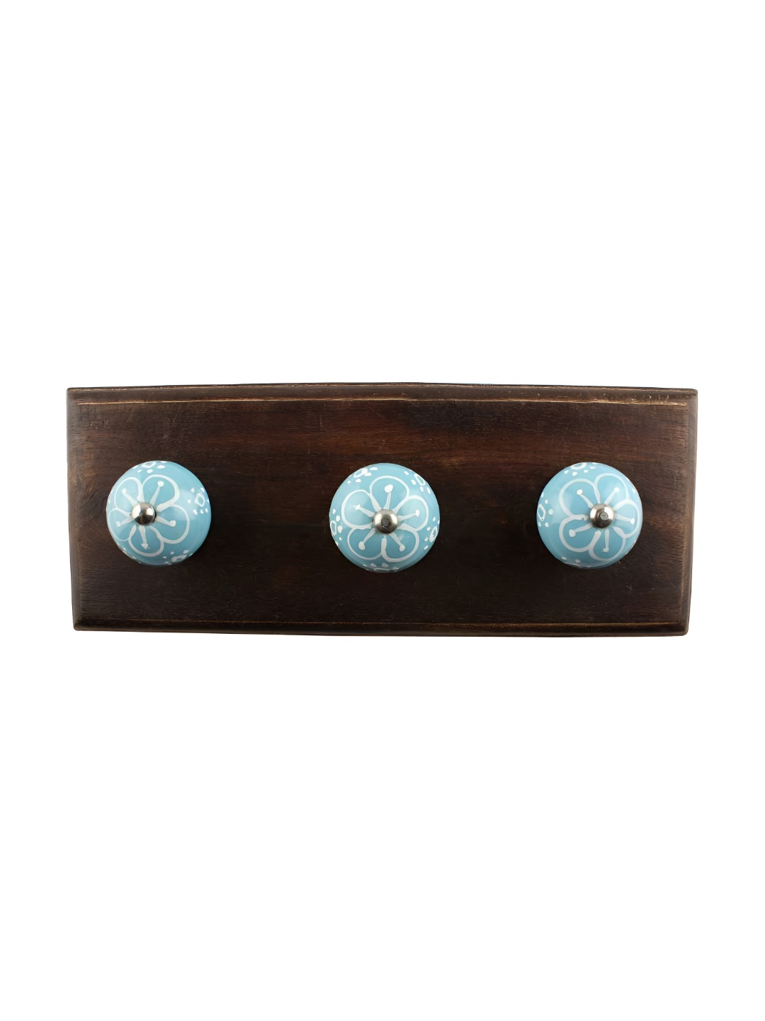 

Indianshelf Brown & Blue Floral Printed Wooden Wall Hook Key Holder
