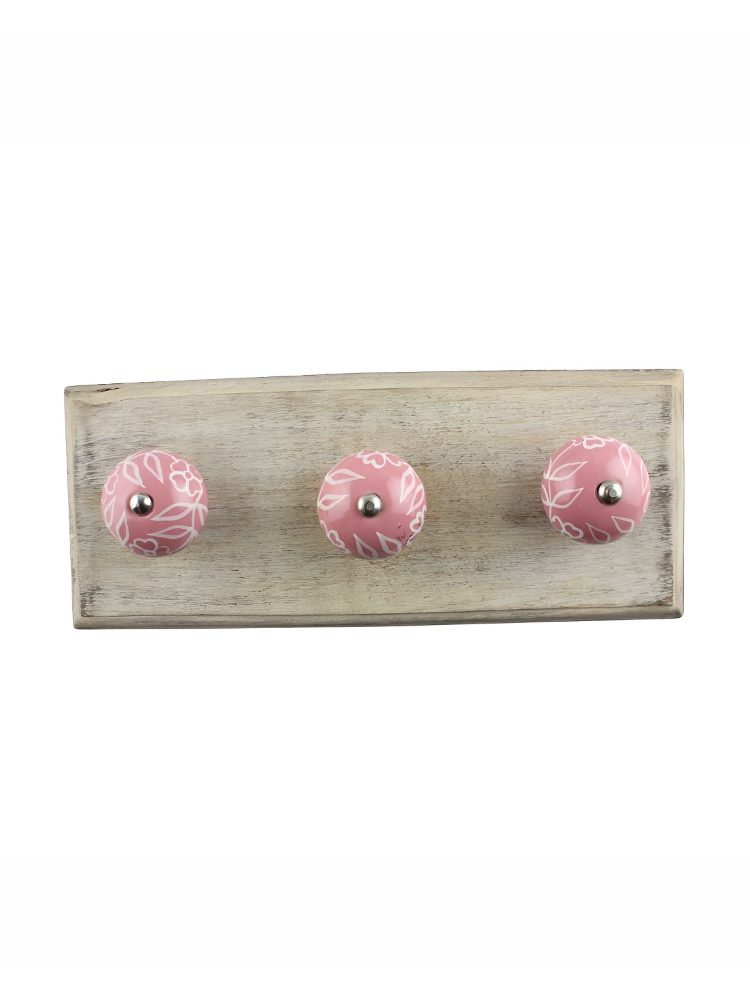 

Indianshelf Pink & Beige Leaf Flower Design Wooden Wall Hooks Key Holder