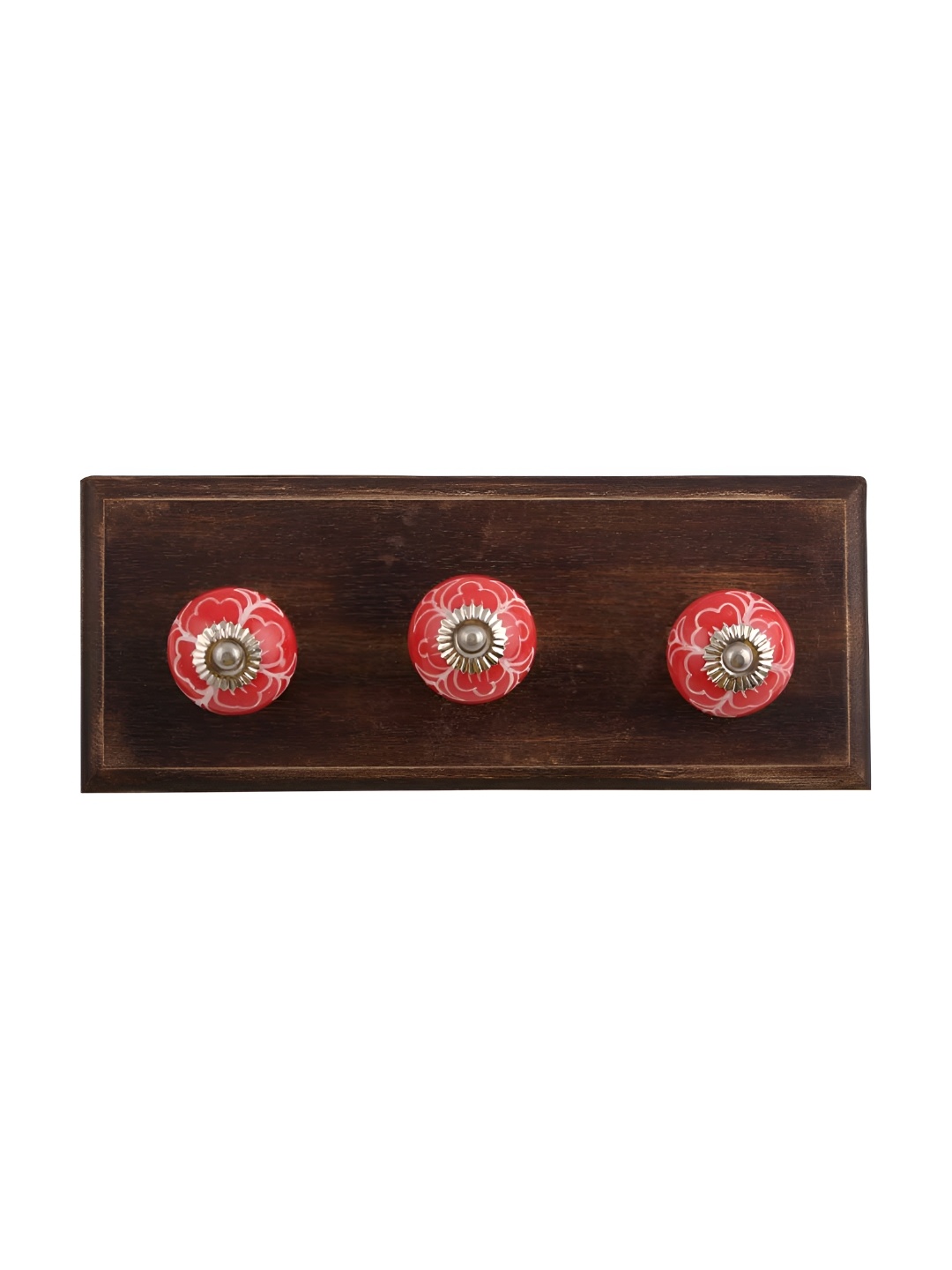 

Indianshelf Brown & Red Floral Printed Melon Rectangle Shape Wooden Wall Key Holder