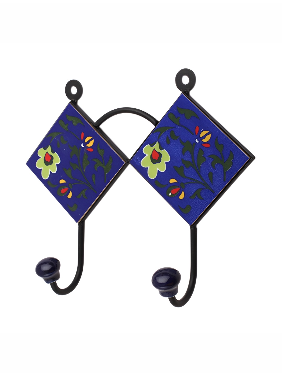 

Indianshelf Blue & Yellow Floral Printed Ceramic Wall Hook Key Holder