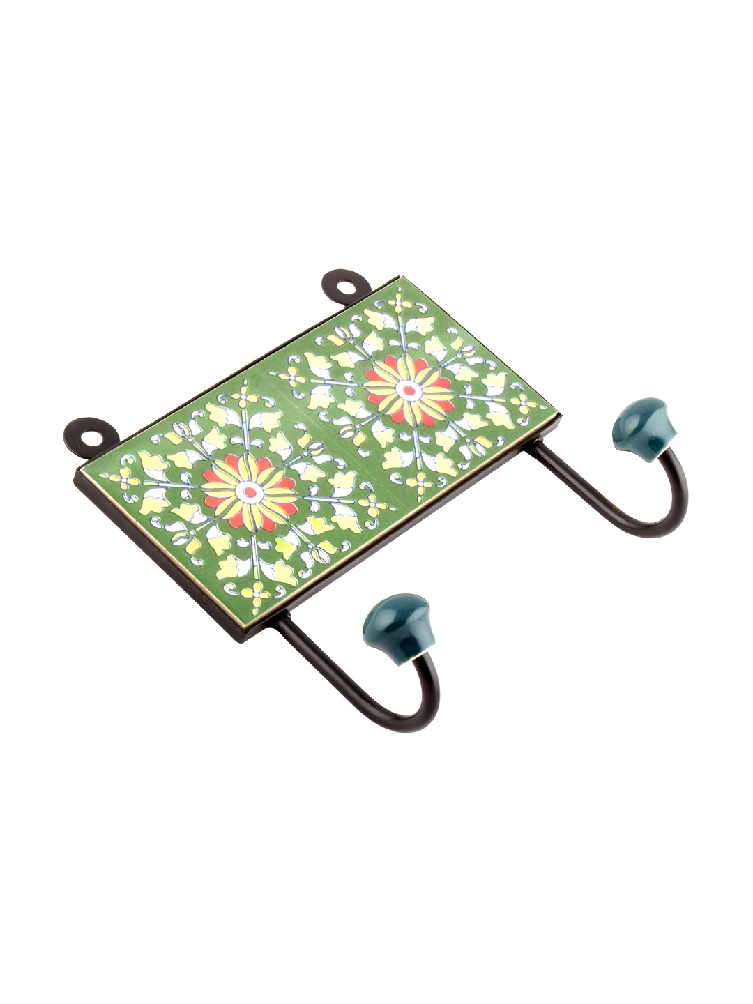 

Indianshelf Green Flower Tile Wall Hooks Key Holder