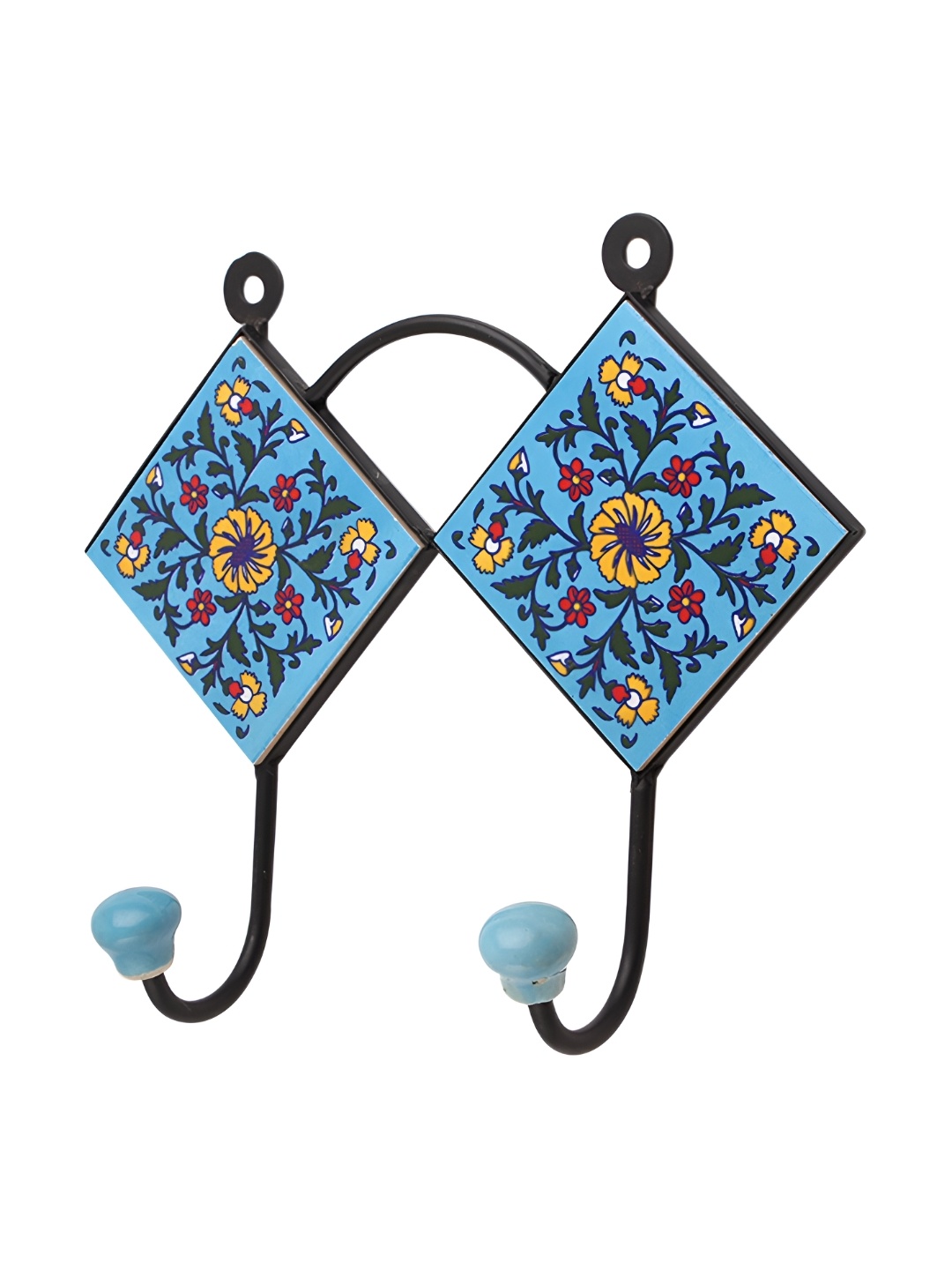 

Indianshelf Turquoise Blue & Black Floral Tile Printed Wall Key Holder