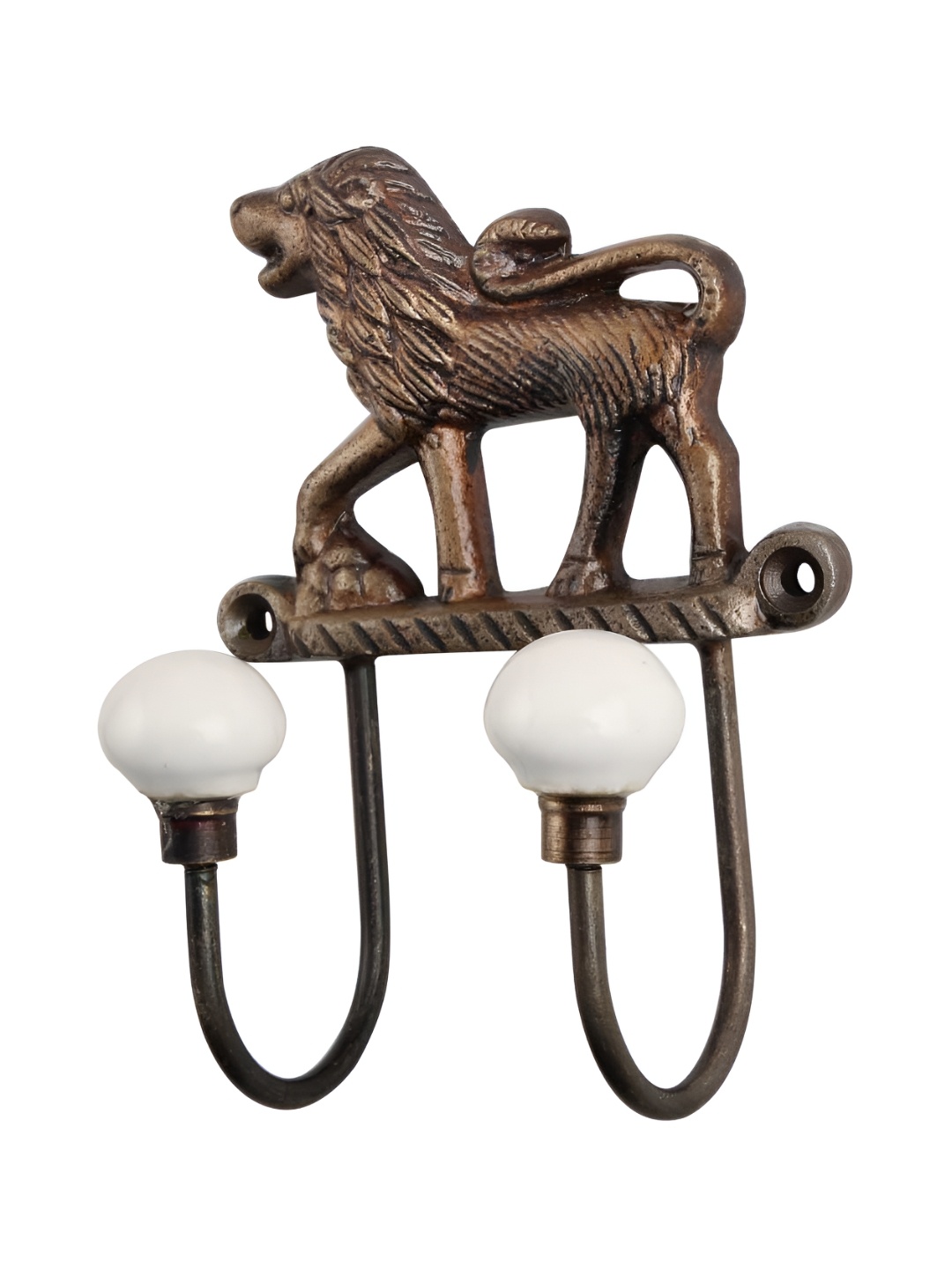 

Indianshelf Copper Toned & White Lion Shaped Ceramic Wall Hook Key Holder