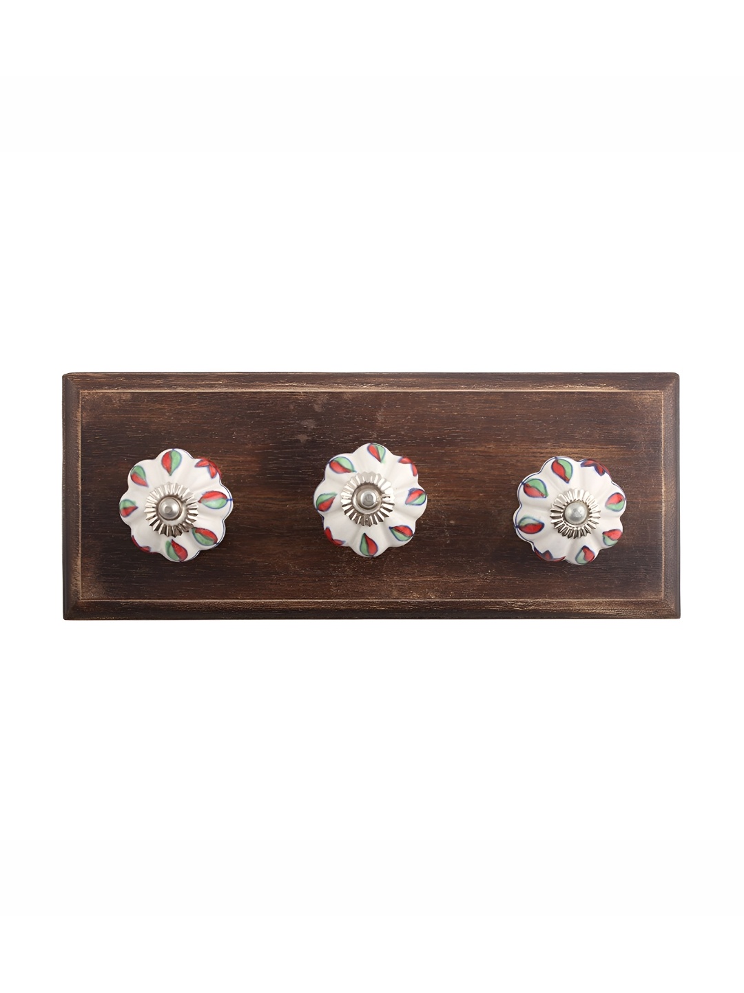 

Indianshelf Brown & White Flower Wooden Wall Mounted Hooks