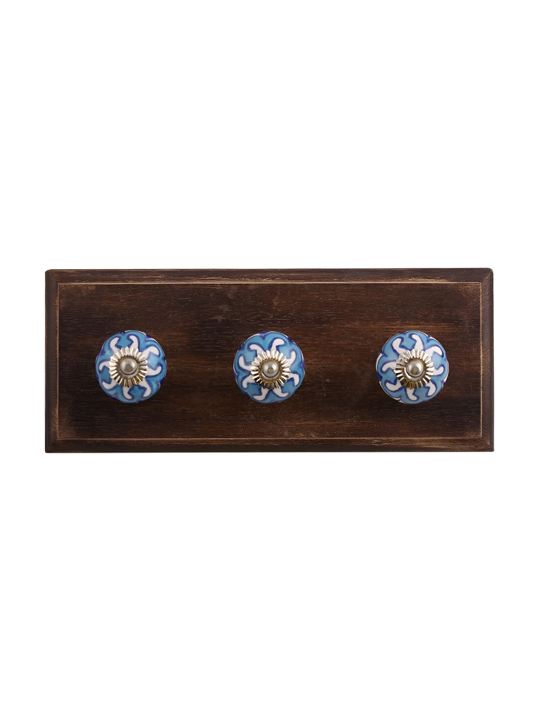 

Indianshelf Brown & Blue Floral Printed Wooden Wall Hook Key Holder