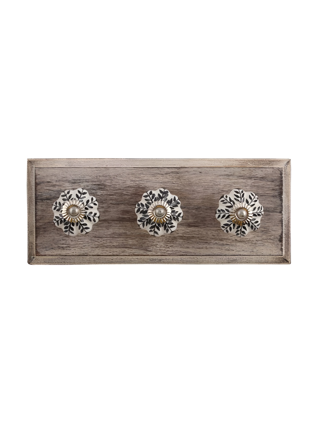 

Indianshelf Brown & Black Leaf Melon Printed Wooden Wall Hook Key Holder