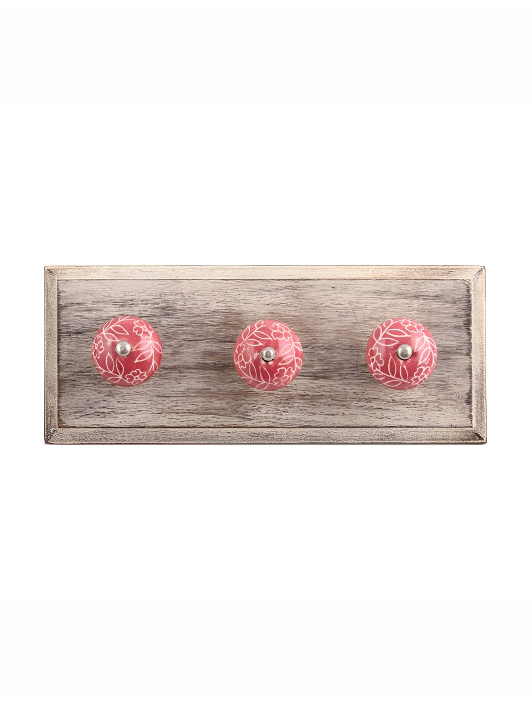 

Indianshelf Brown & Pink Leaf Printed Wooden Wall Hook Key Holder