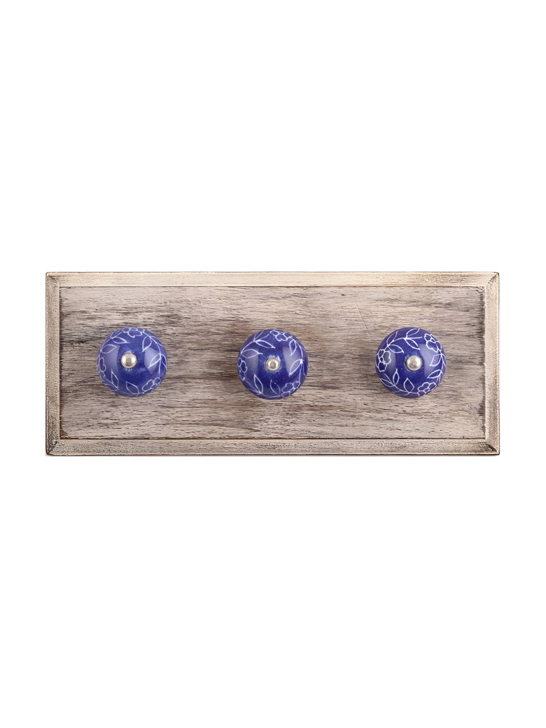 

Indianshelf Blue Wooden Floral Wall Hooks Key Holder