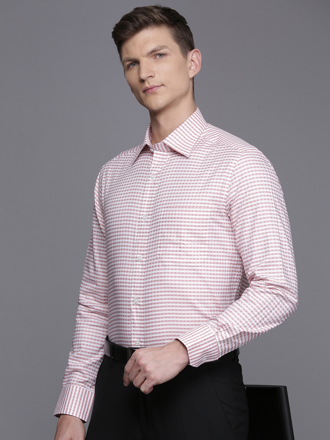 

Louis Philippe Pure Cotton Classic Fit Striped Formal Shirt, Rose