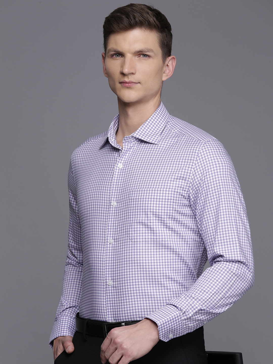 

Louis Philippe Pure Cotton Classic Fit Checked Formal Shirt, Purple