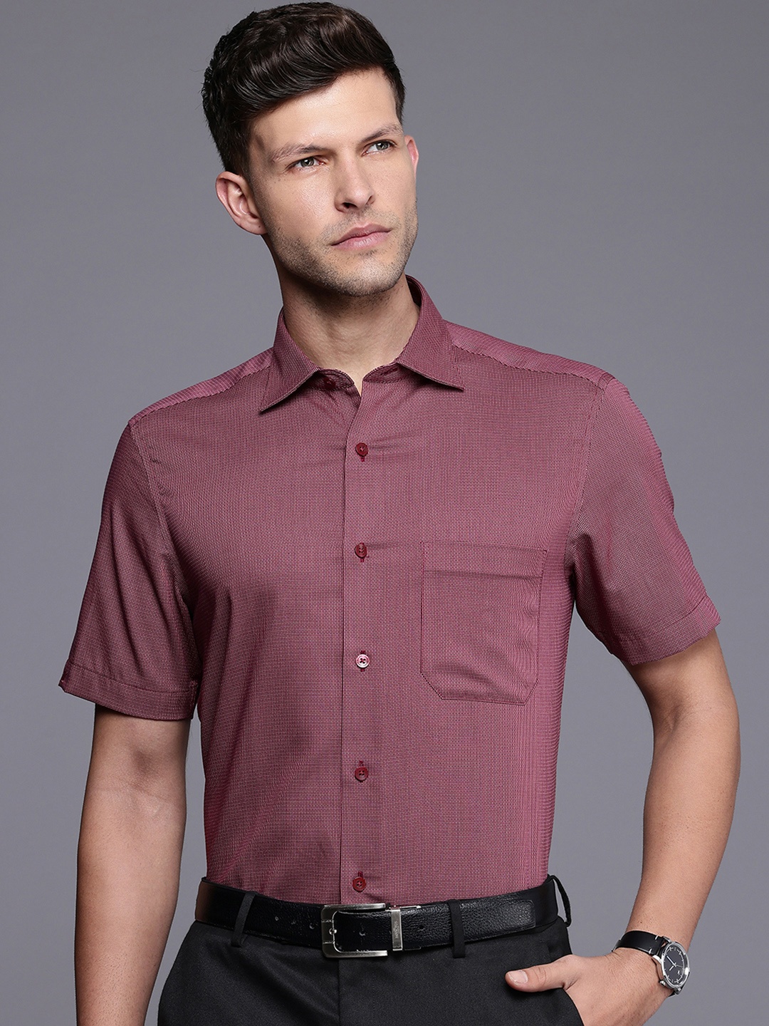 

Louis Philippe Self Design Classic Fit Pure Cotton Formal Shirt, Burgundy