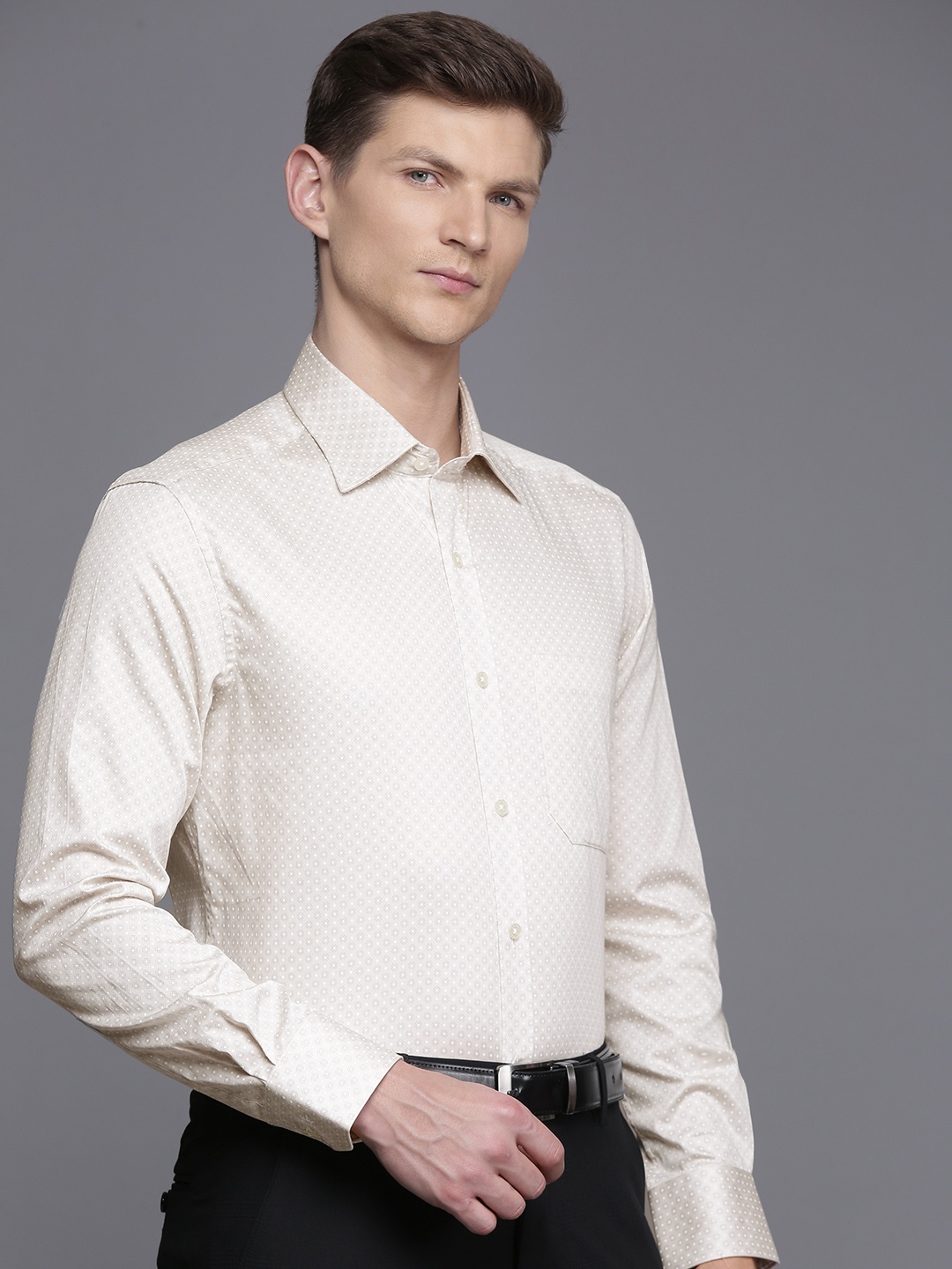 

Louis Philippe Classic Fit Printed Pure Cotton Formal Shirt, Beige