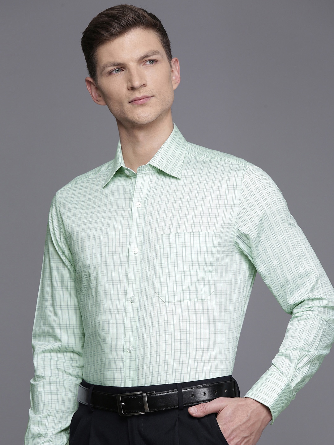 

Louis Philippe Classic Opaque Checked Pure Cotton Formal Shirt, Sea green