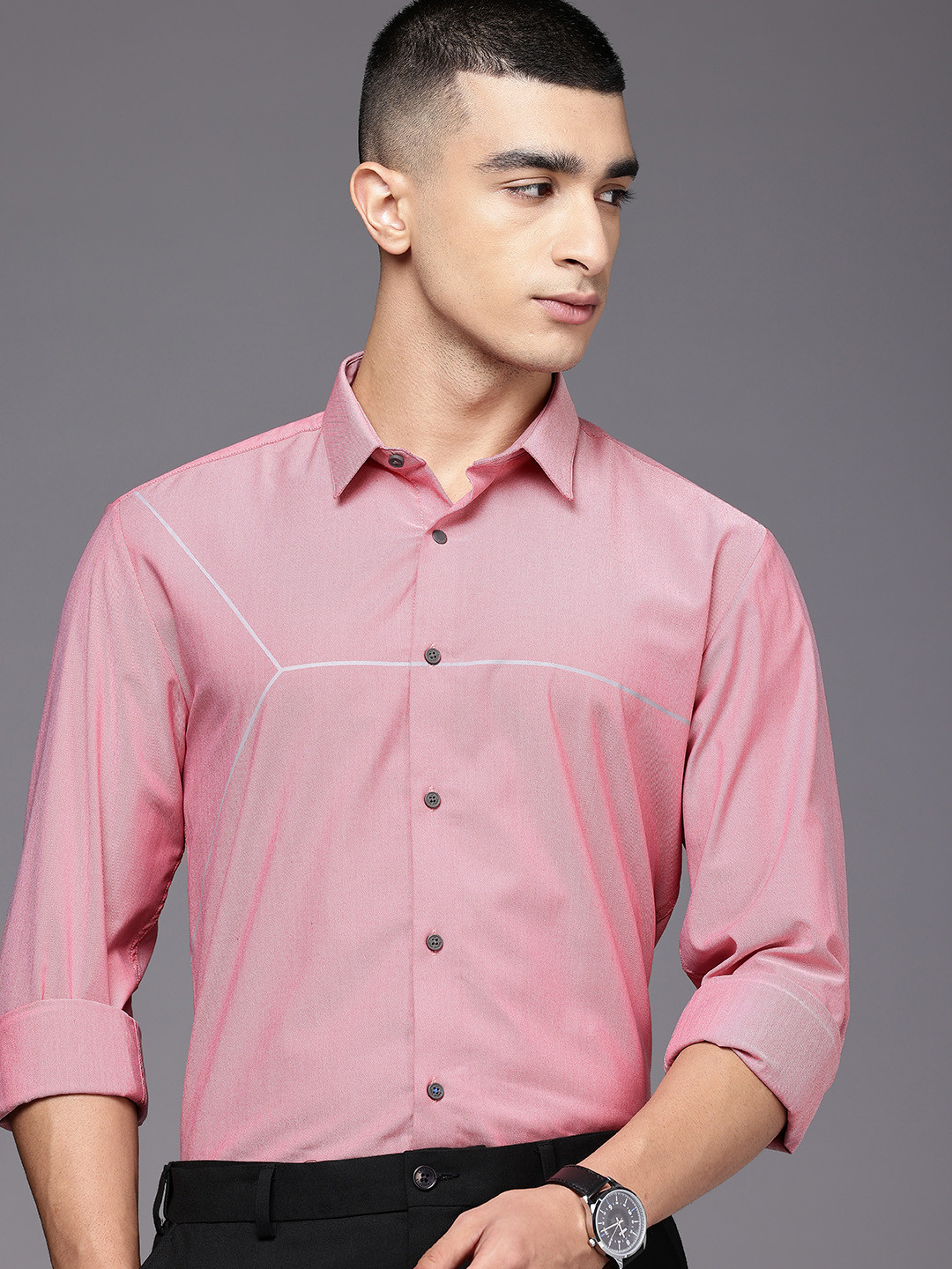 

Louis Philippe Ath.Work Super Slim Fit Opaque Semiformal Shirt, Mauve