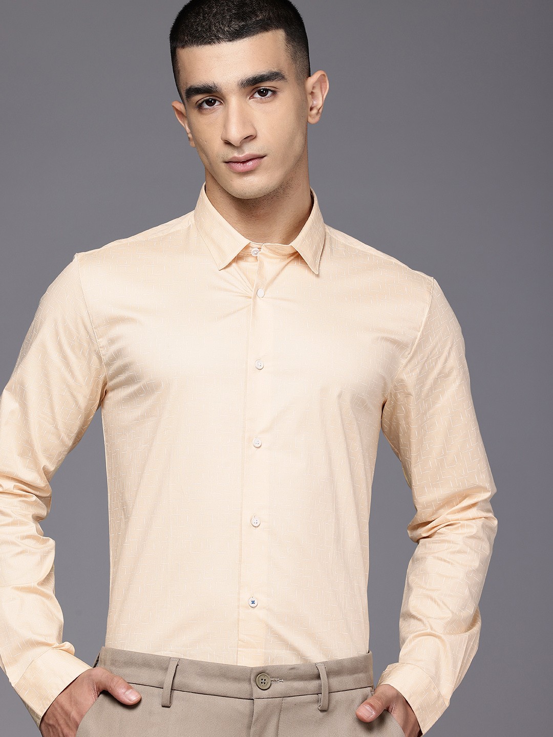

Louis Philippe Ath.Work Super Slim Fit Printed Semiformal Shirt, Yellow