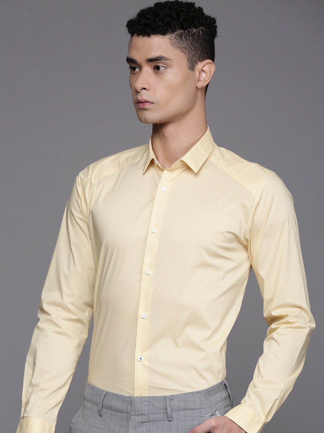 

Louis Philippe Ath.Work Super Slim Fit Opaque Semiformal Shirt, Yellow