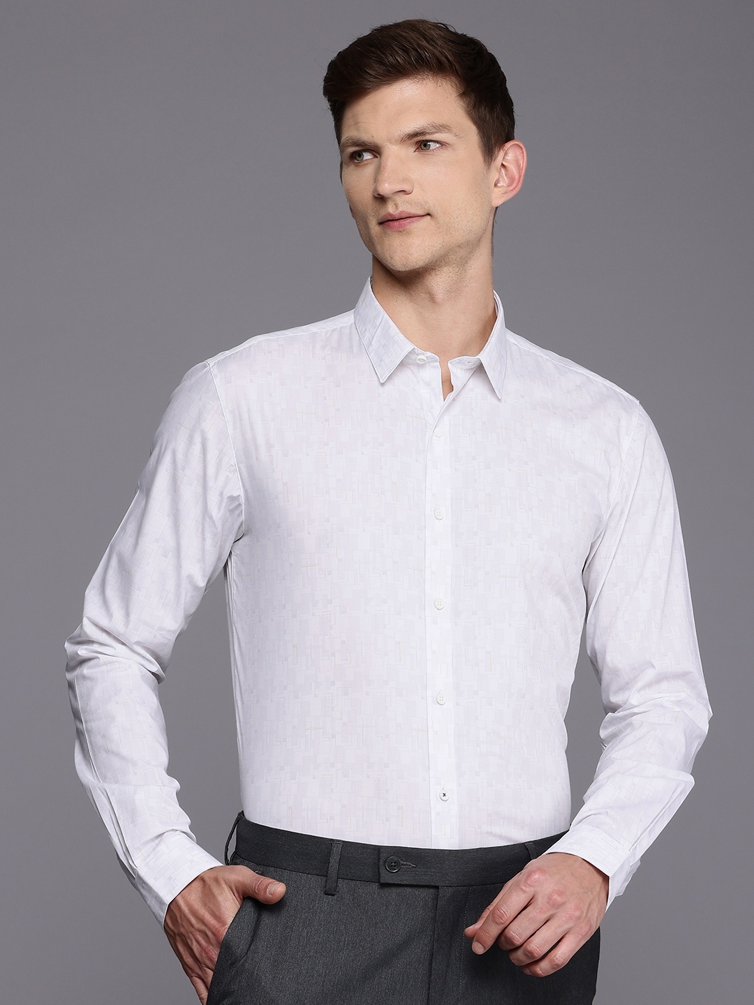 

Louis Philippe Ath.Work Super Slim Fit Opaque Printed Semiformal Shirt, White