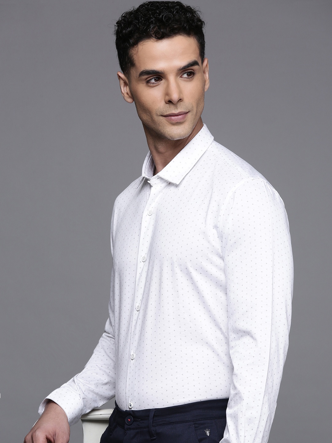 

Louis Philippe Ath.Work Men Super Slim Fit Printed Formal Shirt, White